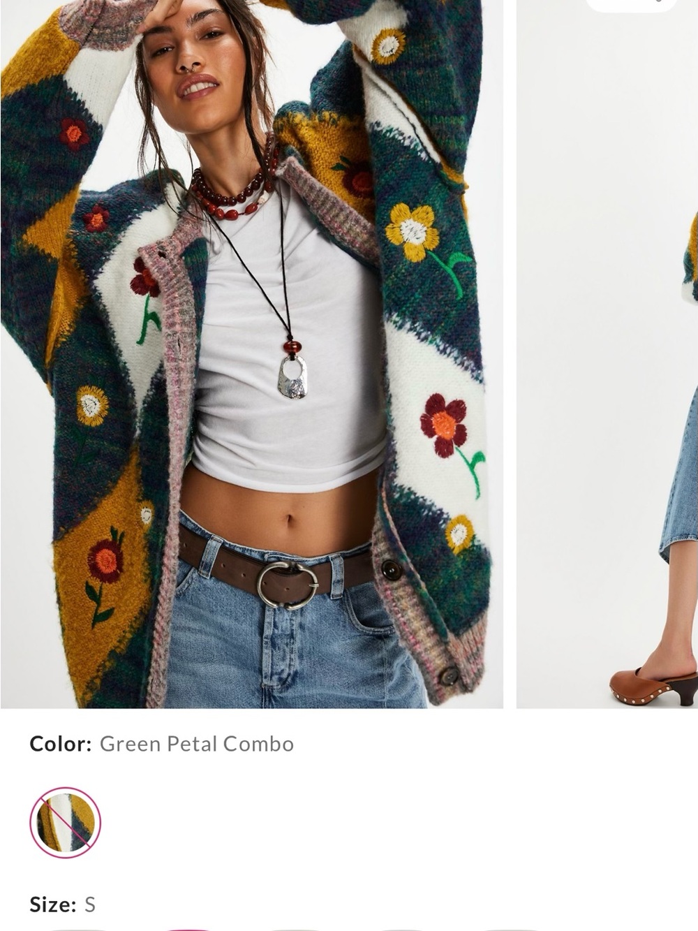 ✨RARE✨ Free People: “Flower Petal Cardigan” (Floral Argyle Oversized Cardigan) - Picture 6 of 6